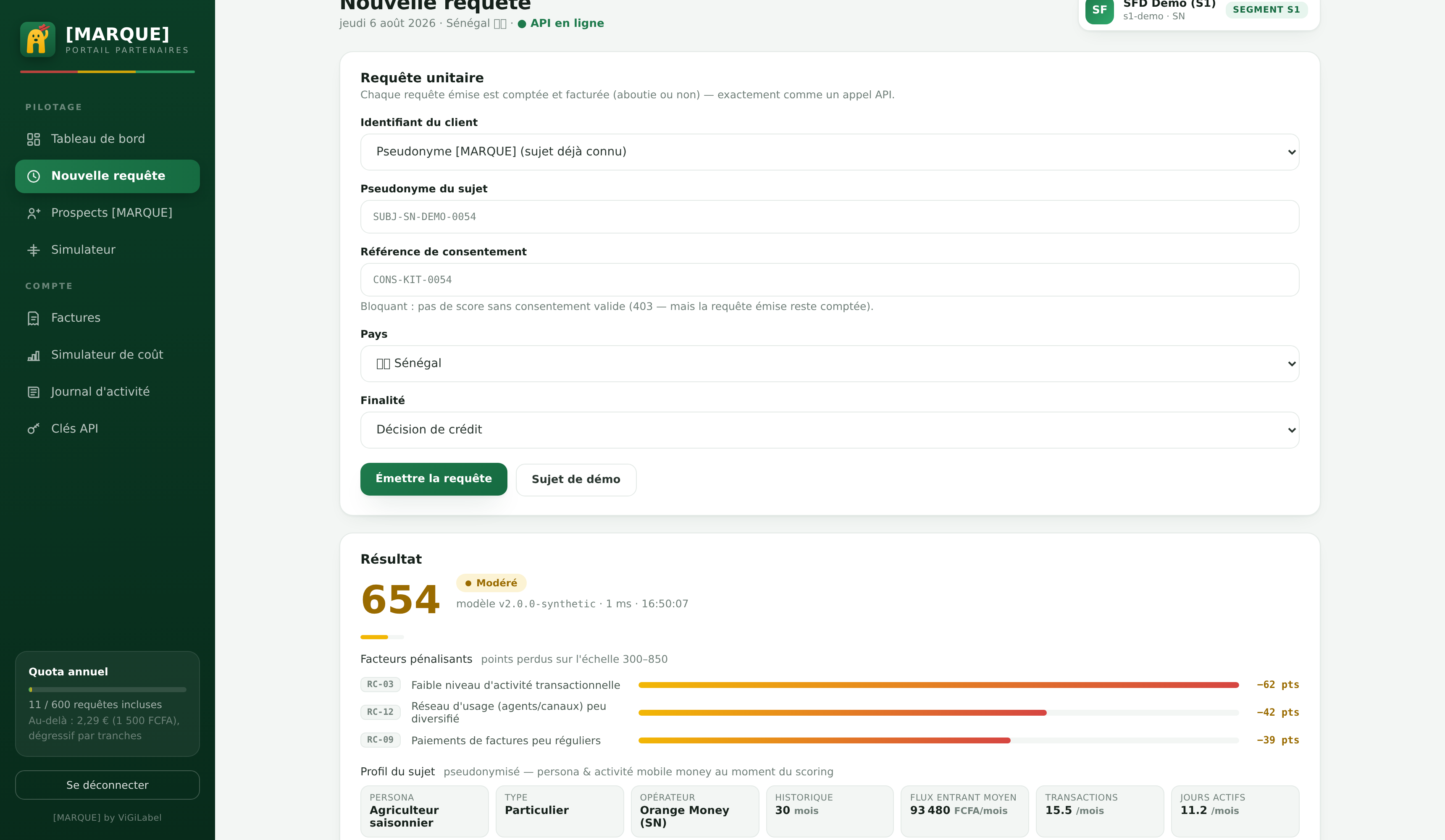 Maquette : rapport détaillé d'un score individuel avec raisons explicatives